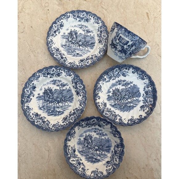 Johnson Brother England Ironstone Coaching Scenes Hunting Country 5 pc. Set - Picture 2 of 4